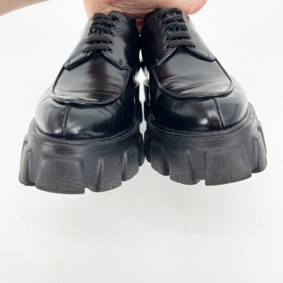Prada Black Brushed Leather Lace Up Chunky Monolith Derby Oxford Loafer IT 39 - Picture 9 of 16